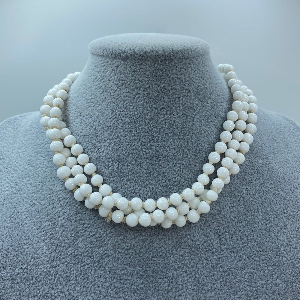 Vintage White Three Layer Beaded Necklace
